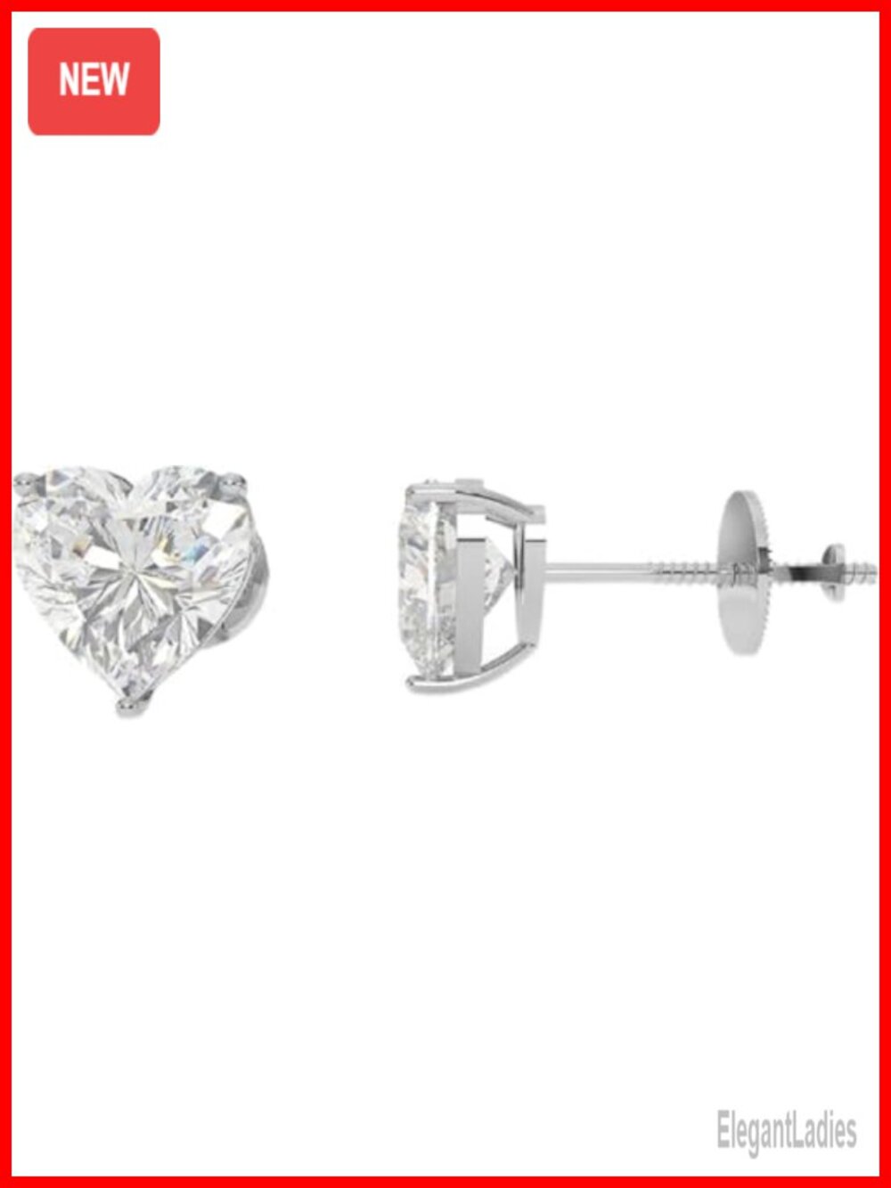 14k White Gold Heart Lab Grown Diamond Stud Earrings Screw Back 1 Ct